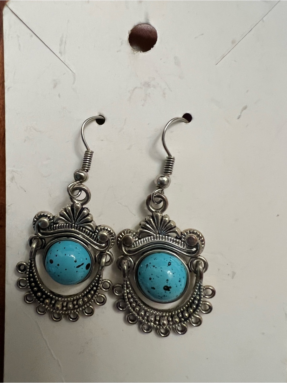 Faux Turquoise Stone Silver-Tone Drop Earrings - Women Jewelry